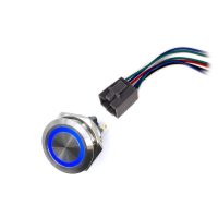 LED vízálló kapcsoló 30mm aretálással - kék háttérvilágítással, 12 - 24V