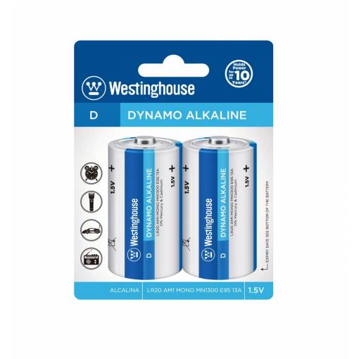 Foto - Westinghouse monočlánková alkalická baterie D (LR20, AM1, MONO, MN1300, E95, 13A); 1,5V - 2 kusy