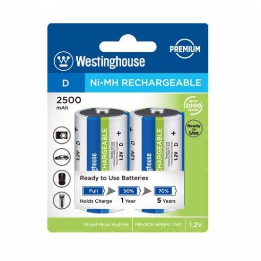 Foto - Westinghouse premium nabíjecí monočlánková baterie D - 1.2H2, NiMH 2500mAh; 1,2V