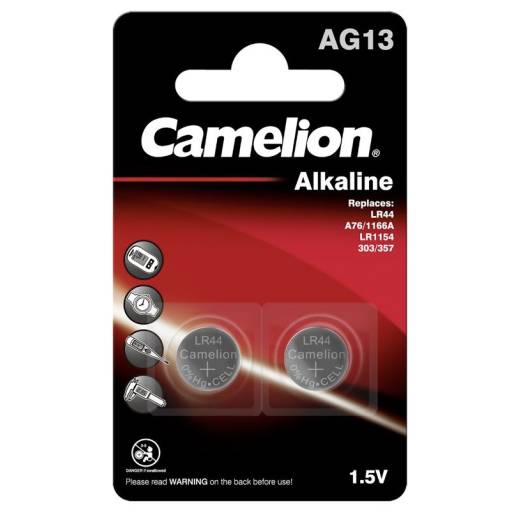Foto - Camelion gombcellás alkáli elem LR44 (LR44, AG13, LR1154, 1166A, 357, A76, GP76A, SR44) - 2 darab; 1,5V