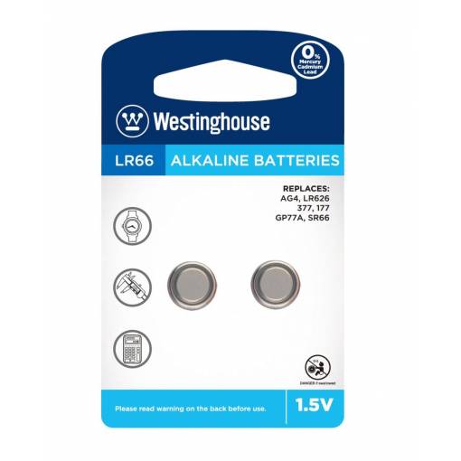 Foto - Westinghouse alkáli gombelem LR66 (AG4, LR626, 377, 177, GP77A, SR66) - 2 db; 1,5V