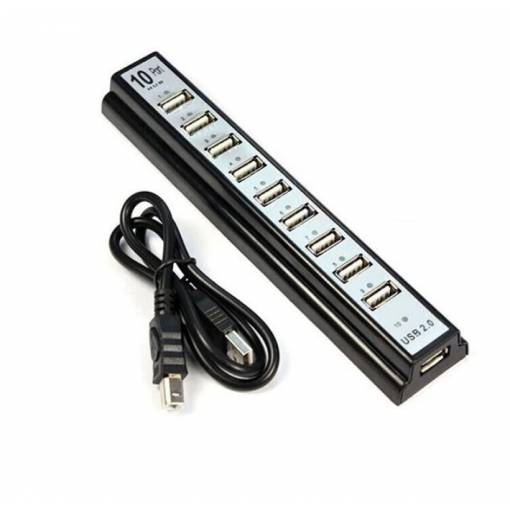 Foto - USB HUB 10 porttal és USB 2.0 - Fekete