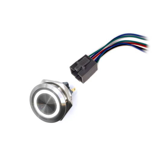 Foto - LED vízálló kapcsoló 30mm aretálással - fehér háttérvilágítással, 12 - 24V