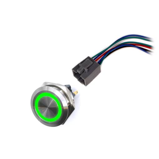 Foto - LED vízálló kapcsoló 30mm aretálás nélkül - zöld háttérvilágítással, 12 - 24V