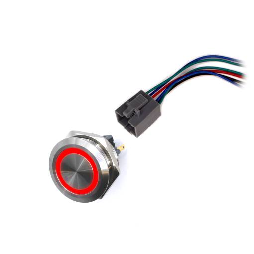Foto - LED vodotěsný spínač 30mm bez aretace - červené podsvícení, 12 - 24V