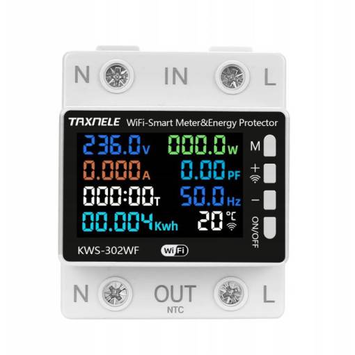 Foto - WiFi okos védőkapcsoló fogyasztásméréssel DIN sínre kijelzővel - TUYA, SmartLife, 63A, 230VAC, V, A, W, kWh, °C