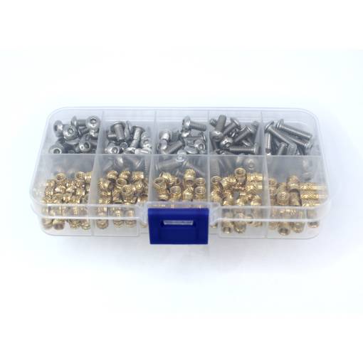 Foto - Réz menetes betétek és csavarok készlete - 220 db, M4 különböző hosszúságokban