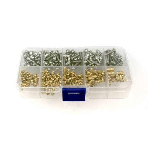 Foto - Réz menetes betétek és csavarok készlete - 320 db, M3 különböző hosszúságokban