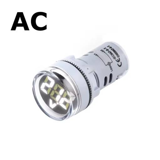 Foto - Panel voltmérő AC feszültséghez 60-500V, kerek 22mm - Fehér