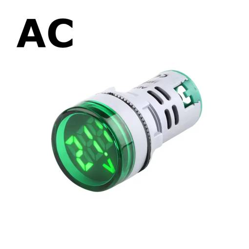 Foto - Panel voltmérő AC feszültséghez 60-500V, kerek 22mm - Zöld