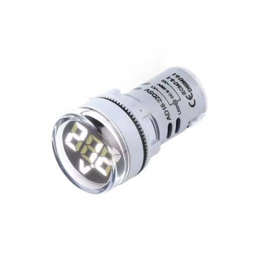 Foto - Panel voltmérő DC feszültséghez 5-100V, kerek 22mm - Fehér